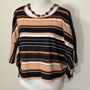 Cruel Southwestern Geometric Stripe Cropped Poncho Top Womens S/M Black Orange